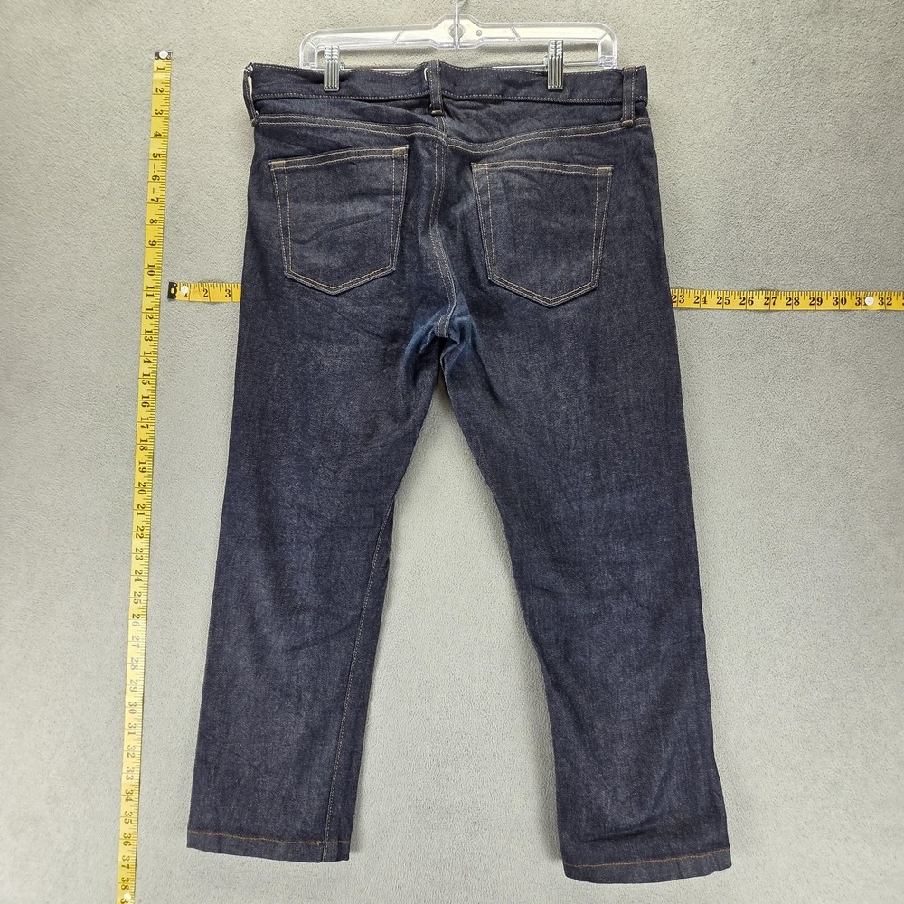 Selvedge Jeans Mens 33x24 Blue Uniqlo Slim Straight Low Rise Kaihara Denim - Picture 2 of 16